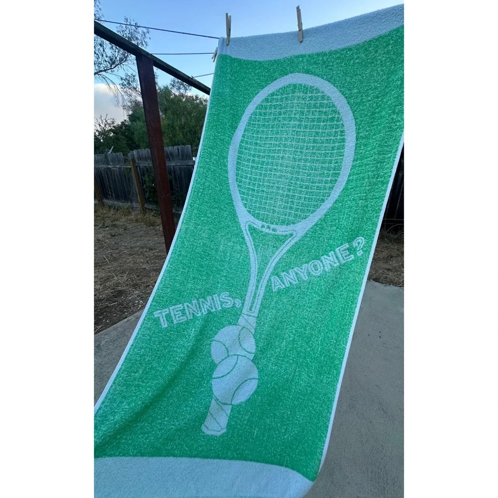 Vintage 80s/90s Retro Tennis Beach Towel CLEAN 100% Cotton Made in USA 28x59